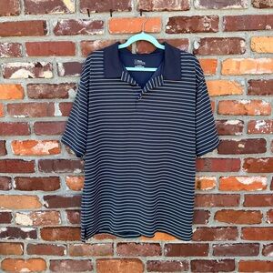 EUC PGA Tour Navy and White Striped Polo Shirt